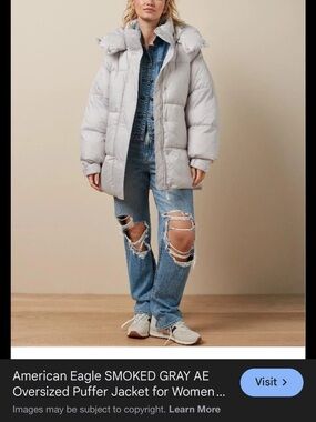American Eagle Outfitters Smoked Gray Oversized Puffer Jacket
